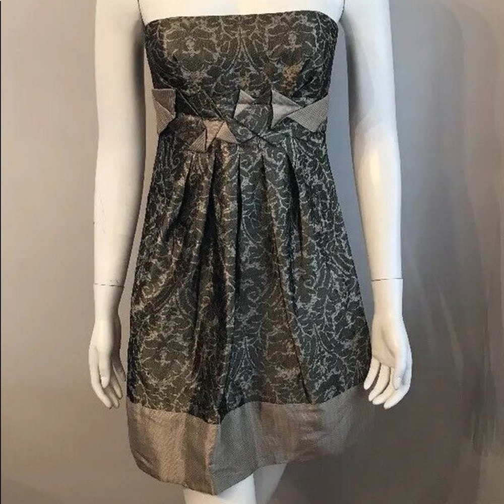 BCBG MAXAZRIA Taupe Silk Jacquard Brocade Dress